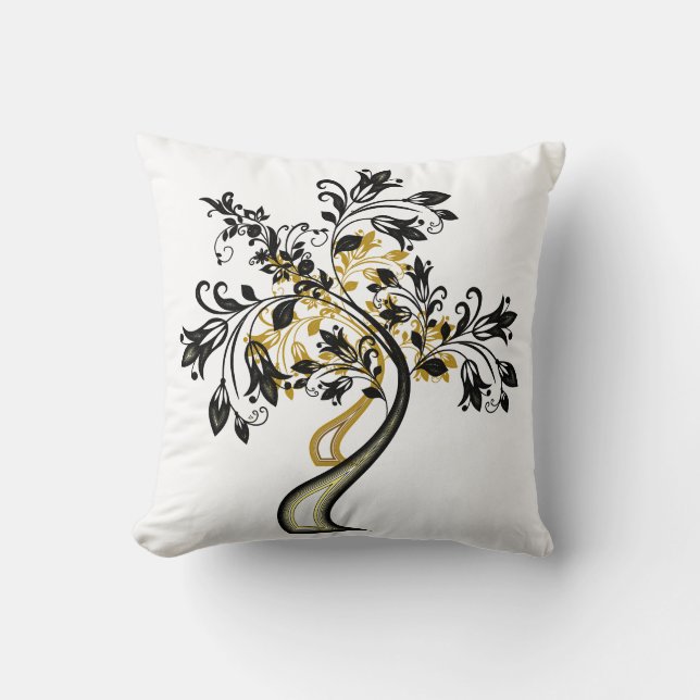 Elegant Classy Gold Black Tree of Life Zen Yoga  Throw Pillow (Front)