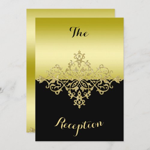 Elegant Classy Gold  Black Wedding Reception Invitation