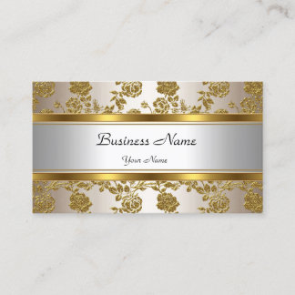 Elegant Classy Gold Cream Floral Business Card