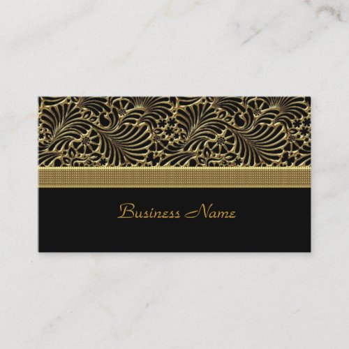 Elegant Classy Gold Damask Embossed black Business Card