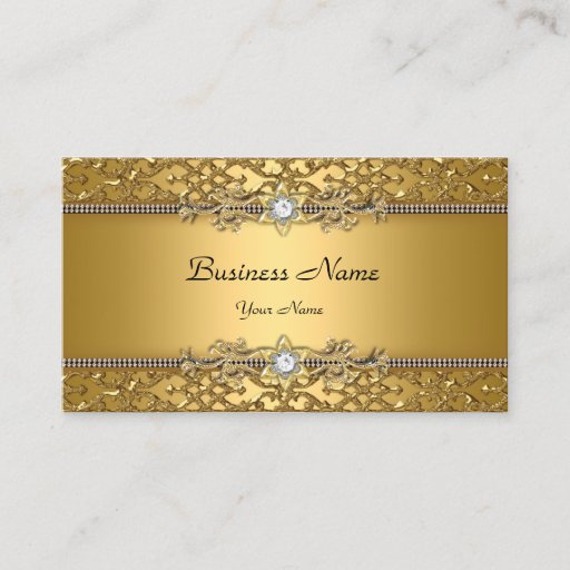 Customizable Elegant Classy Gold Damask Embossed Jewel Business Card Template