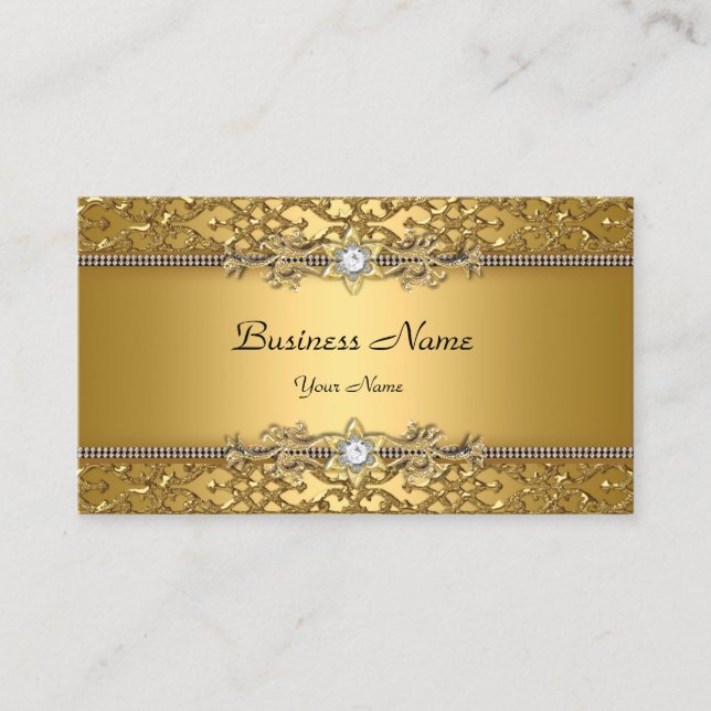 Elegant Classy Gold Damask Embossed Jewel Business Card (Front)