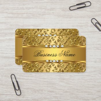 Elegant Classy Gold Damask Embossed Look Business Card by Zizzago at Zazzle