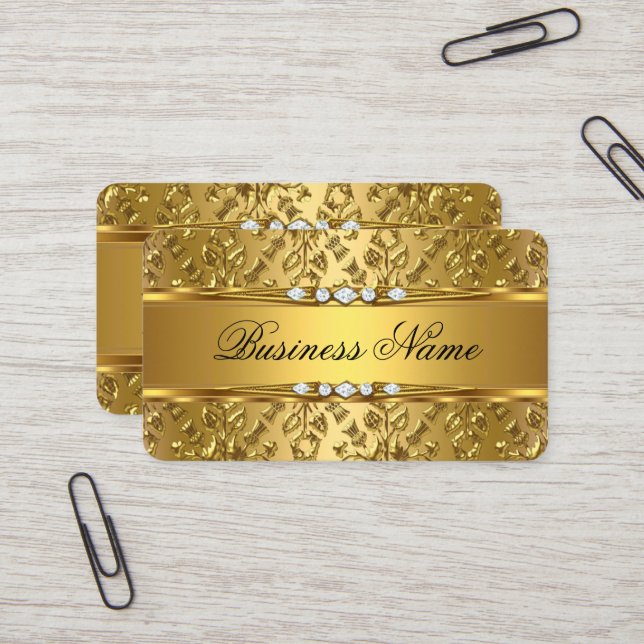 Elegant Classy Gold Damask Embossed Look Business Card (Front/Back In Situ)