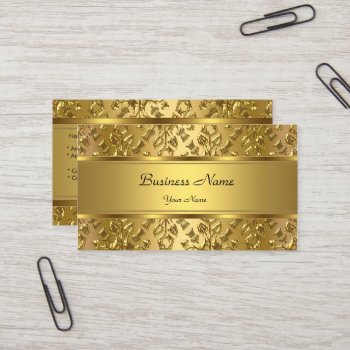 Elegant Classy Gold Damask Embossed Look Business Card by Zizzago at Zazzle