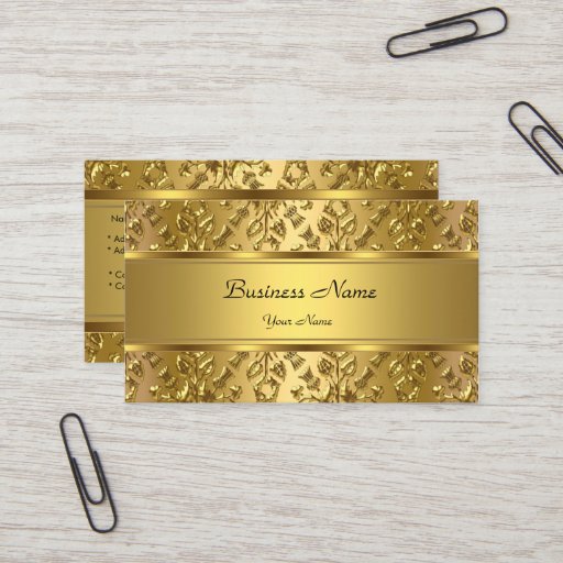 Customizable Elegant Classy Gold Damask Embossed Look Business Cards