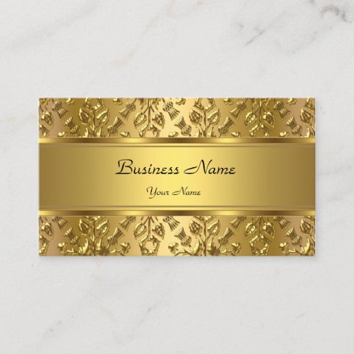 Elegant Classy Gold Damask Embossed Look Business Card | Zazzle