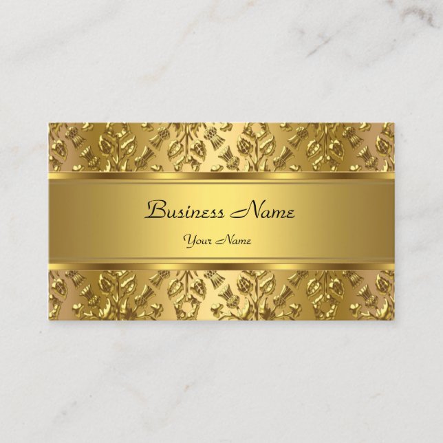 Elegant Classy Gold Damask Embossed Look Business Card (Front)