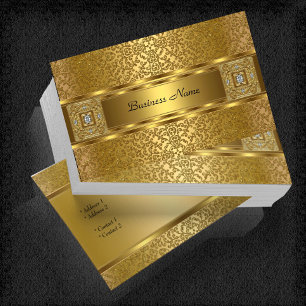 Elegant Classy Gold Damask Embossed Look Business Card