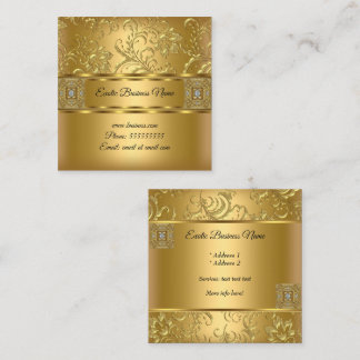 Elegant Classy Gold Damask Floral Look Square Business Card