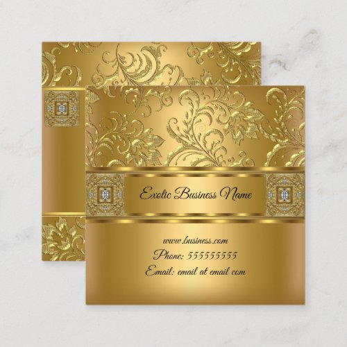 Elegant Classy Gold Damask Floral Look Square Business Card