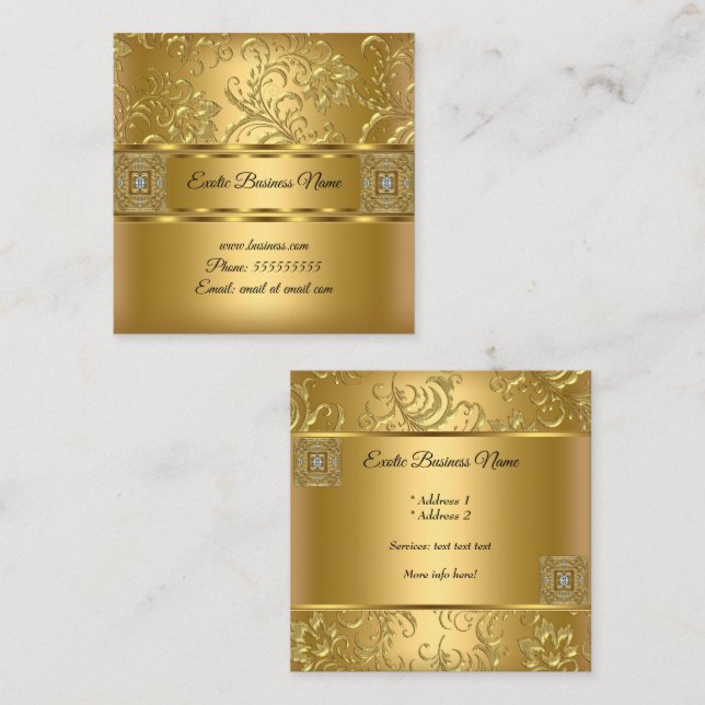 Elegant Classy Gold Damask Floral Look Square Business Card (Front/Back)