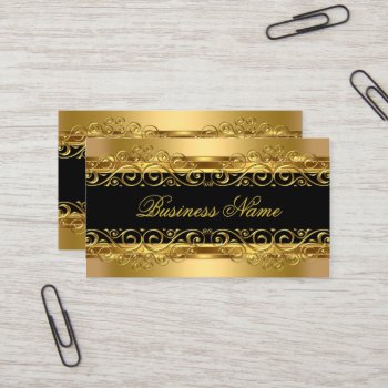 Elegant Classy Gold Damask Floral Overlay Business Card by Zizzago at Zazzle