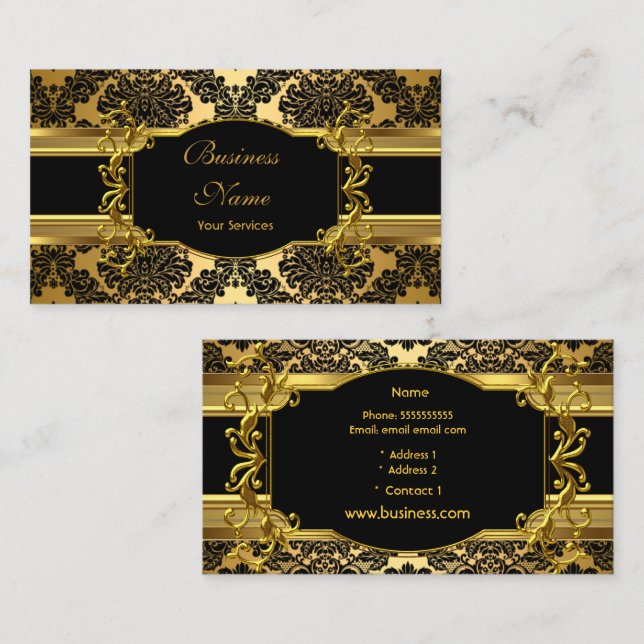 Elegant Classy Gold Damask Floral Profile Business Card (Front/Back)