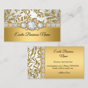 Elegant Classy Gold Damask Floral White Business Card