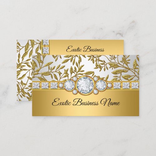 Elegant Classy Gold Damask Floral White Business Card