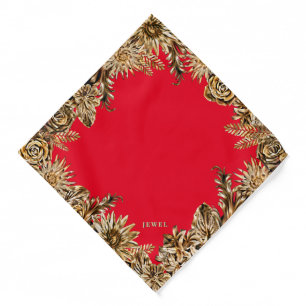 Elegant Classy Gold Flowers Chic Red Luxury Dog Bandana