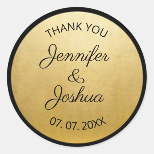 Elegant Classy Gold Foil Black Wedding Gift Favor Classic Round Sticker