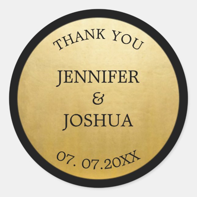 Elegant Classy Gold Foil Black Wedding Gift Favor Classic Round Sticker (Front)