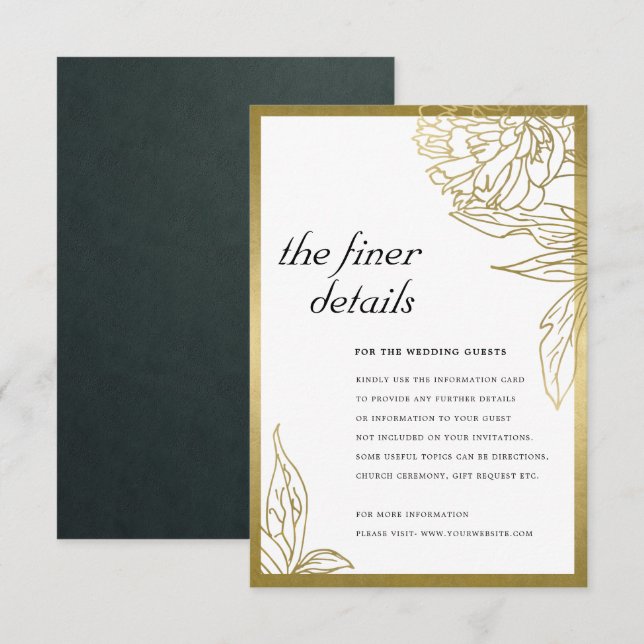 ELEGANT CLASSY GOLD FOIL FLORAL WEDDING DETAILS  ENCLOSURE CARD (Front/Back)