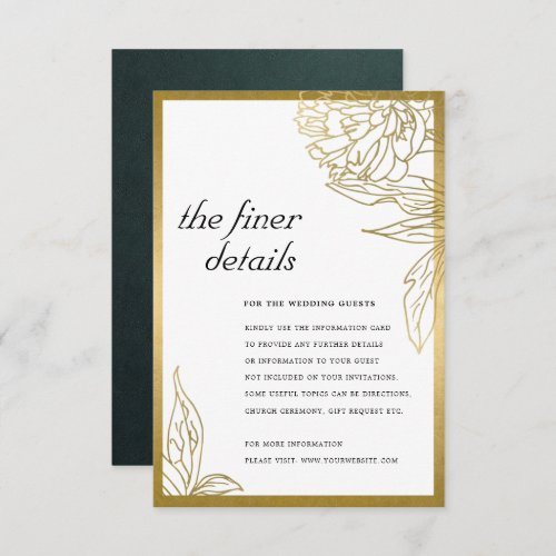 ELEGANT CLASSY GOLD FOIL FLORAL WEDDING DETAILS  ENCLOSURE CARD