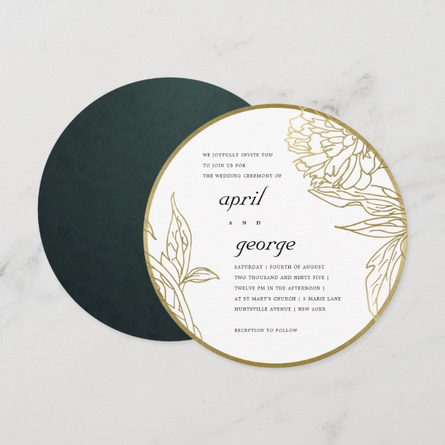  ELEGANT CLASSY GOLD FOIL FLORAL WEDDING INVITE (Front/Back)