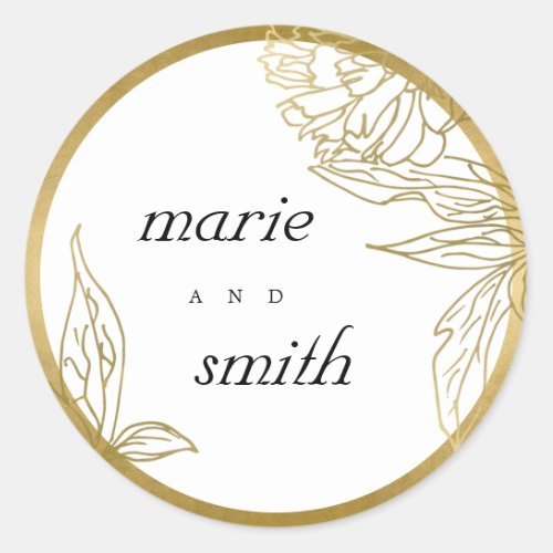 ELEGANT CLASSY GOLD FOIL LUXE FLORAL WEDDING CLASSIC ROUND STICKER