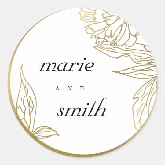 ELEGANT CLASSY GOLD FOIL LUXE FLORAL WEDDING CLASSIC ROUND STICKER ...