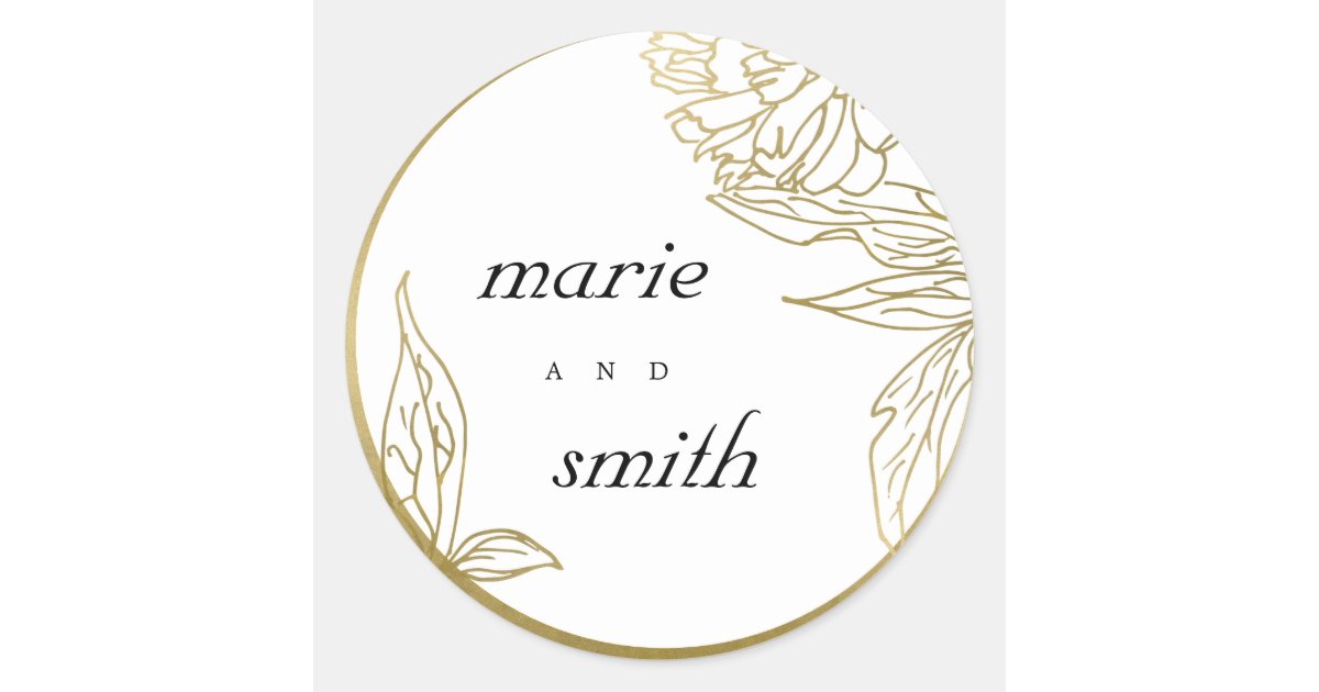 ELEGANT CLASSY GOLD FOIL LUXE FLORAL WEDDING CLASSIC ROUND STICKER | Zazzle