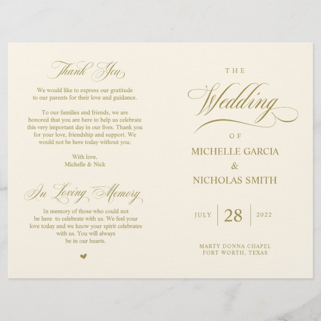 Elegant Classy Gold, Foldable Wedding Program (Front)