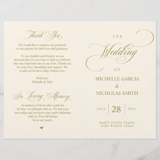 Elegant Classy Gold, Foldable Wedding Program (Front)