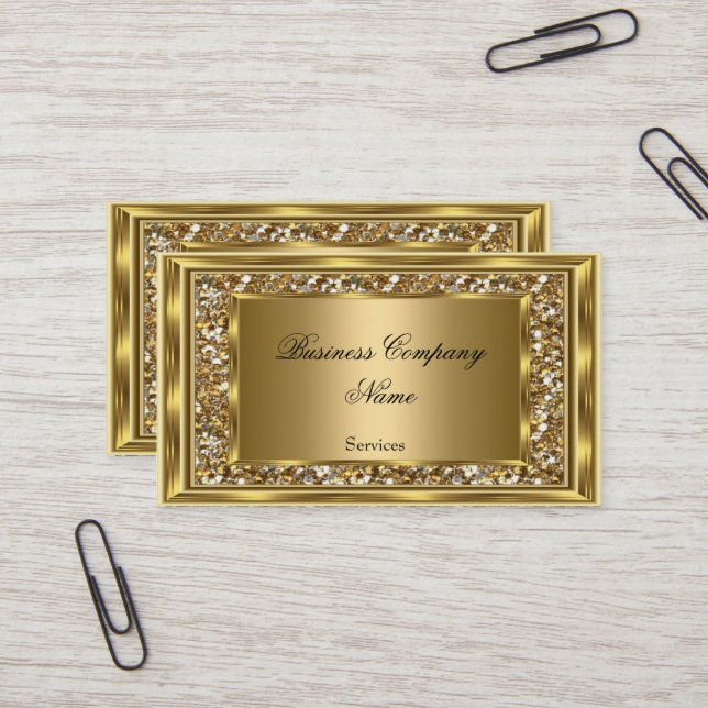 Elegant Classy Gold Frame Faux Glitter Business Card (Front/Back In Situ)