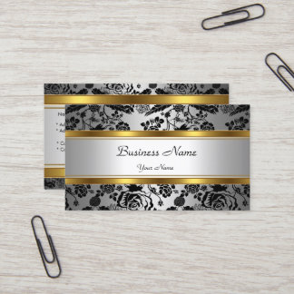 Elegant Classy Gold Grey Floral black silver Business Card