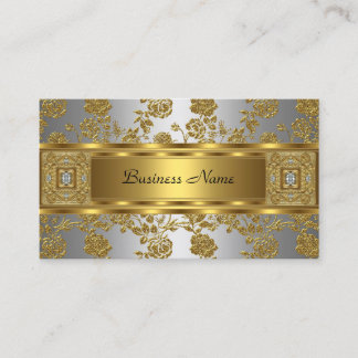 Elegant Classy Gold Grey Floral silver Jewel Business Card