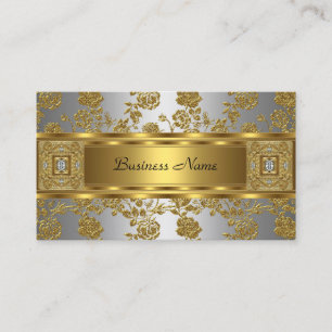 Elegant Classy Gold Grey Floral silver Jewel Business Card