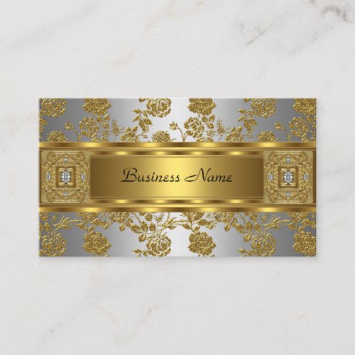 Elegant Classy Gold Grey Floral silver Jewel Business Card