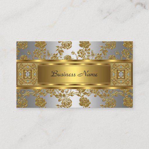 Customizable Elegant Classy Gold Grey Floral silver Jewel Business Card Template