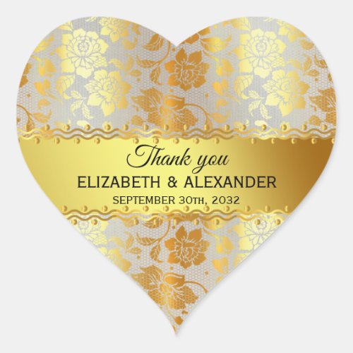 Elegant Classy Gold Grey Floral silver Jewel  Heart Sticker