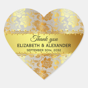 Elegant Classy Gold Grey Floral silver Jewel Heart Sticker