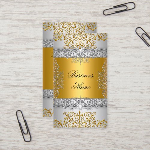 Elegant Classy Gold Lace Silver White Business Card