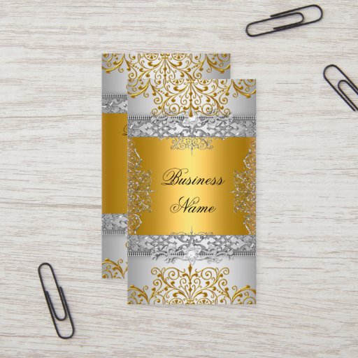 Customizable Elegant Classy Gold Lace Silver White Business Card Template