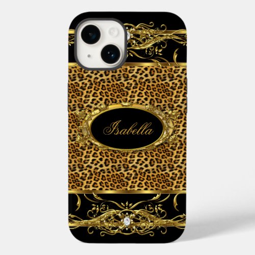 Elegant Classy Gold Leopard Black Case_Mate iPhone 14 Case