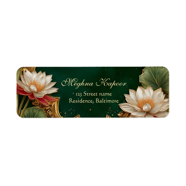 Elegant Classy Gold Lotus Indian Wedding Green Label (Front)