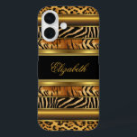 Elegant Classy Gold Mixed Animal Print iPhone 16 Case<br><div class="desc">Elegant Classy Gold Black Tiger Zebra Leopard Animal Print iPad Case</div>