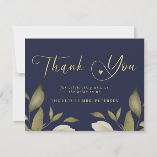 Elegant classy gold navy bridal shower thank you card