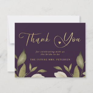 Elegant classy gold purple bridal shower thank you card