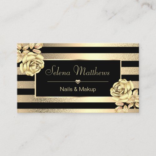 Elegant Classy Gold Roses  Stripes Salon Business Card