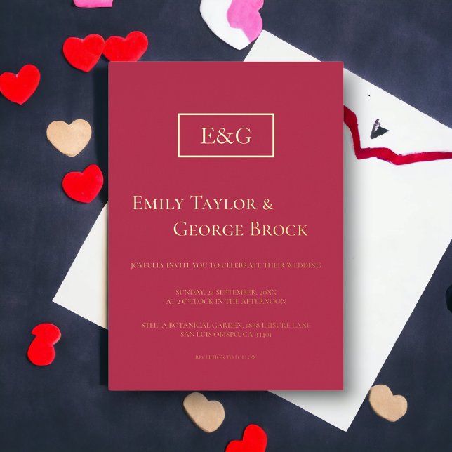 Elegant Classy Gold Script Magenta Modern Wedding Foil Invitation (Creator Uploaded)