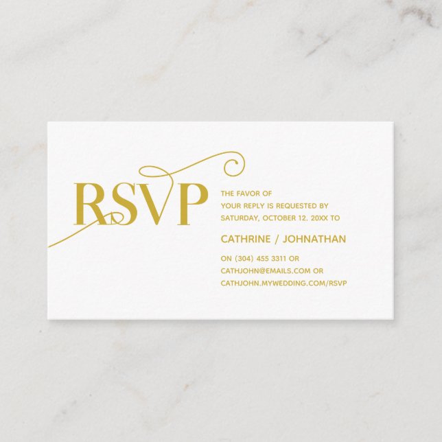 Elegant Classy, Gold Script, RSVP respond Enclosure Card (Front)