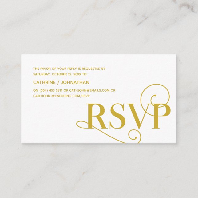 Elegant Classy, Gold Script, RSVP respond Enclosure Card (Front)